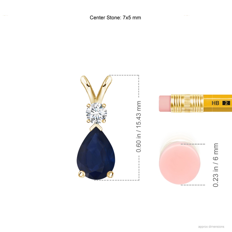 7x5mm A Blue Sapphire Teardrop Pendant with Diamond in 18K Yellow Gold ruler