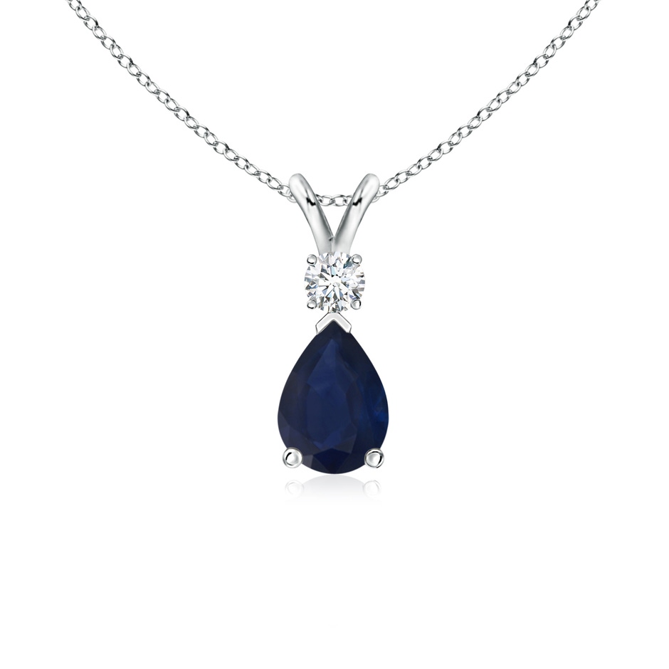 7x5mm A Blue Sapphire Teardrop Pendant with Diamond in P950 Platinum 