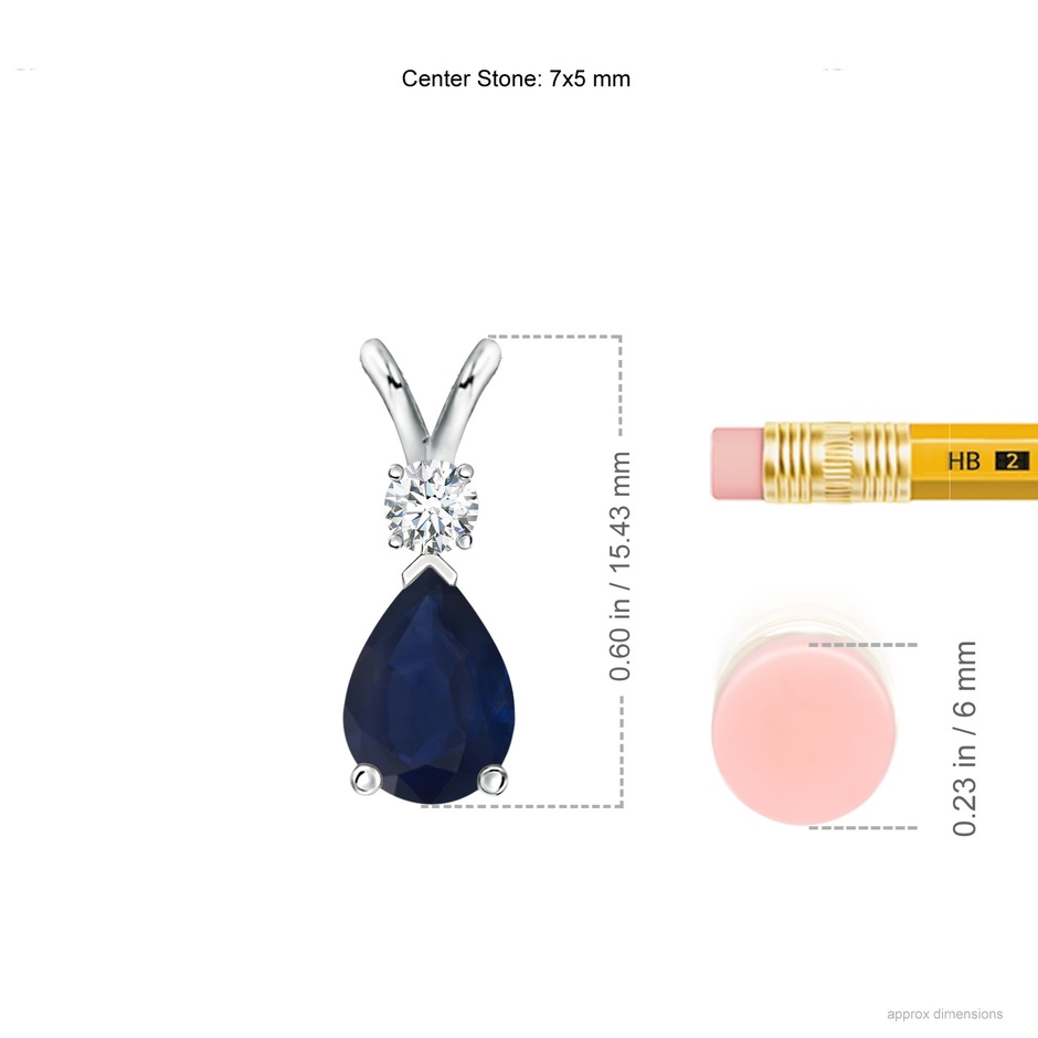 7x5mm A Blue Sapphire Teardrop Pendant with Diamond in P950 Platinum ruler