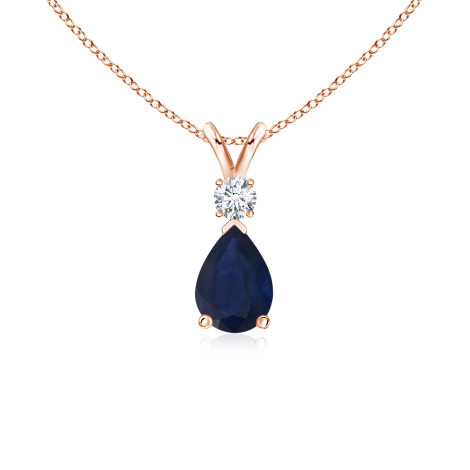 7x5mm A Blue Sapphire Teardrop Pendant with Diamond in Rose Gold 
