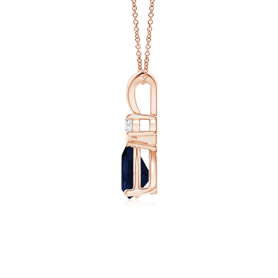 7x5mm A Blue Sapphire Teardrop Pendant with Diamond in Rose Gold side 199