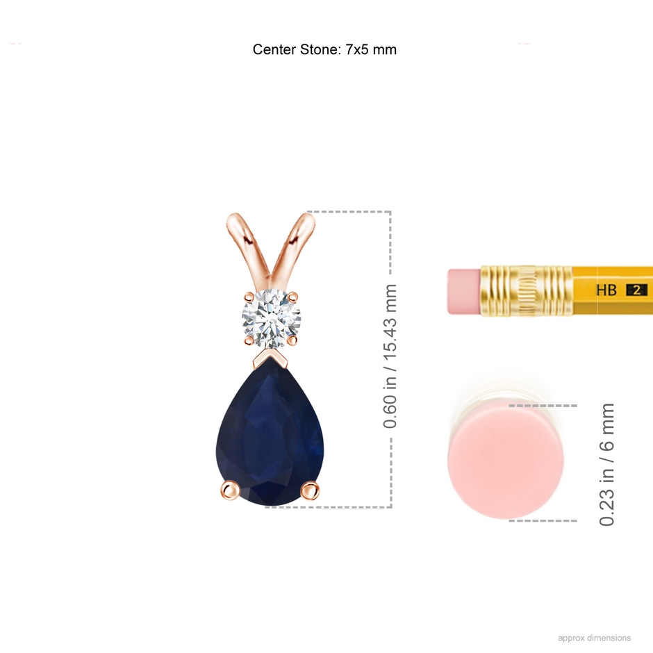 7x5mm A Blue Sapphire Teardrop Pendant with Diamond in Rose Gold ruler