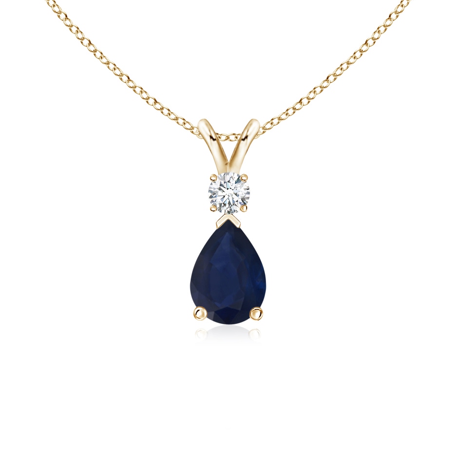 7x5mm A Blue Sapphire Teardrop Pendant with Diamond in Yellow Gold 