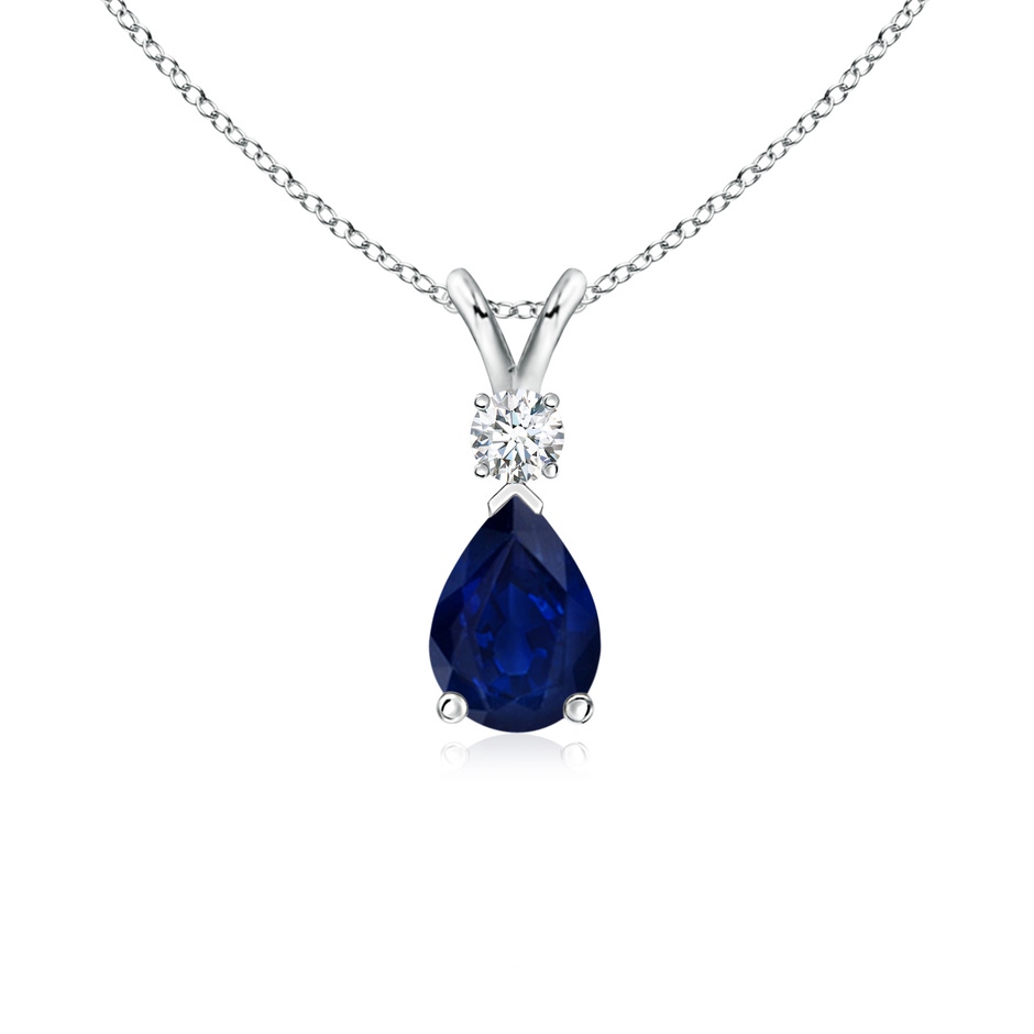 7x5mm AA Blue Sapphire Teardrop Pendant with Diamond in P950 Platinum 