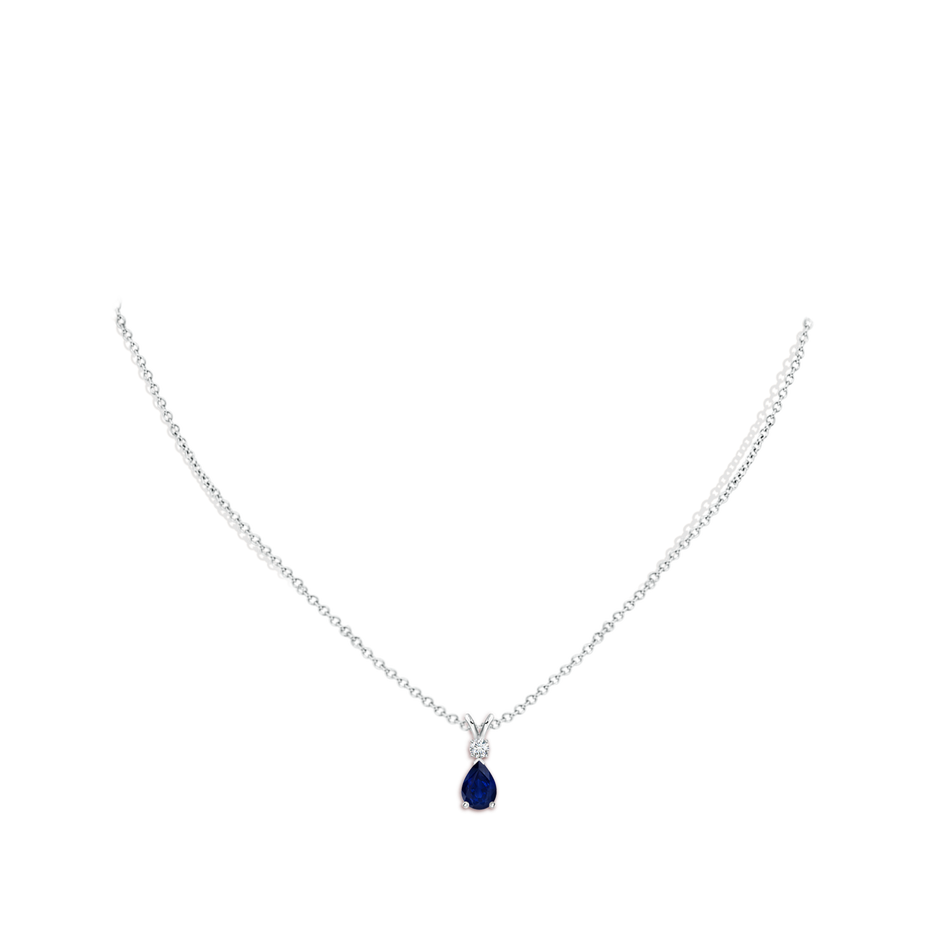 7x5mm AA Blue Sapphire Teardrop Pendant with Diamond in P950 Platinum pen