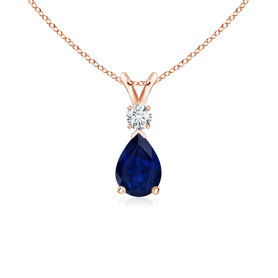 7x5mm AA Blue Sapphire Teardrop Pendant with Diamond in Rose Gold 