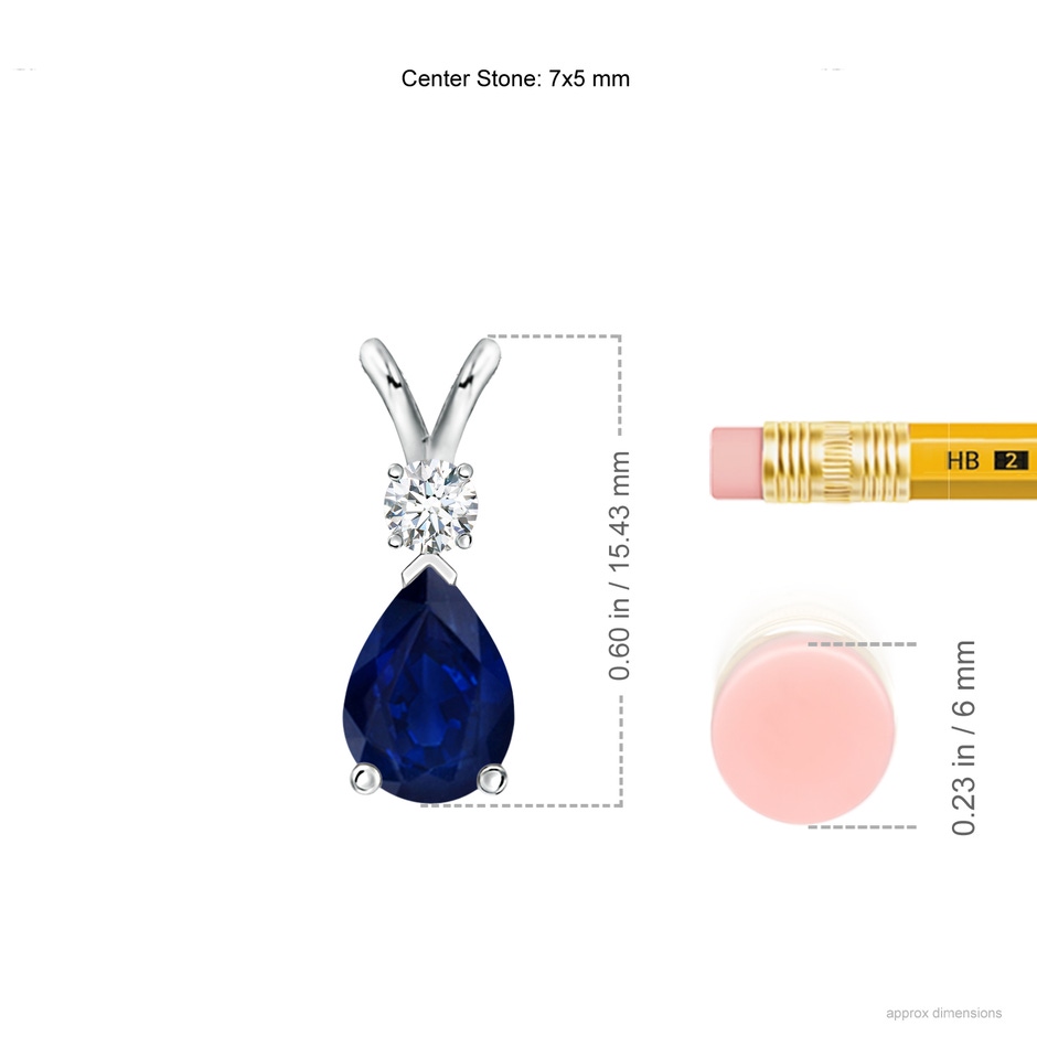 7x5mm AA Blue Sapphire Teardrop Pendant with Diamond in White Gold ruler