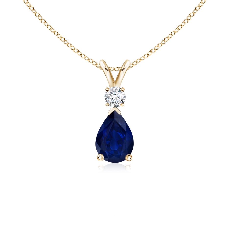 7x5mm AA Blue Sapphire Teardrop Pendant with Diamond in Yellow Gold 