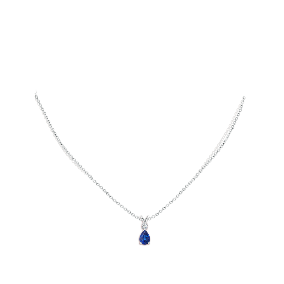 7x5mm AAA Blue Sapphire Teardrop Pendant with Diamond in 10K White Gold pen