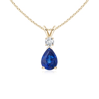 7x5mm AAA Blue Sapphire Teardrop Pendant with Diamond in 10K Yellow Gold