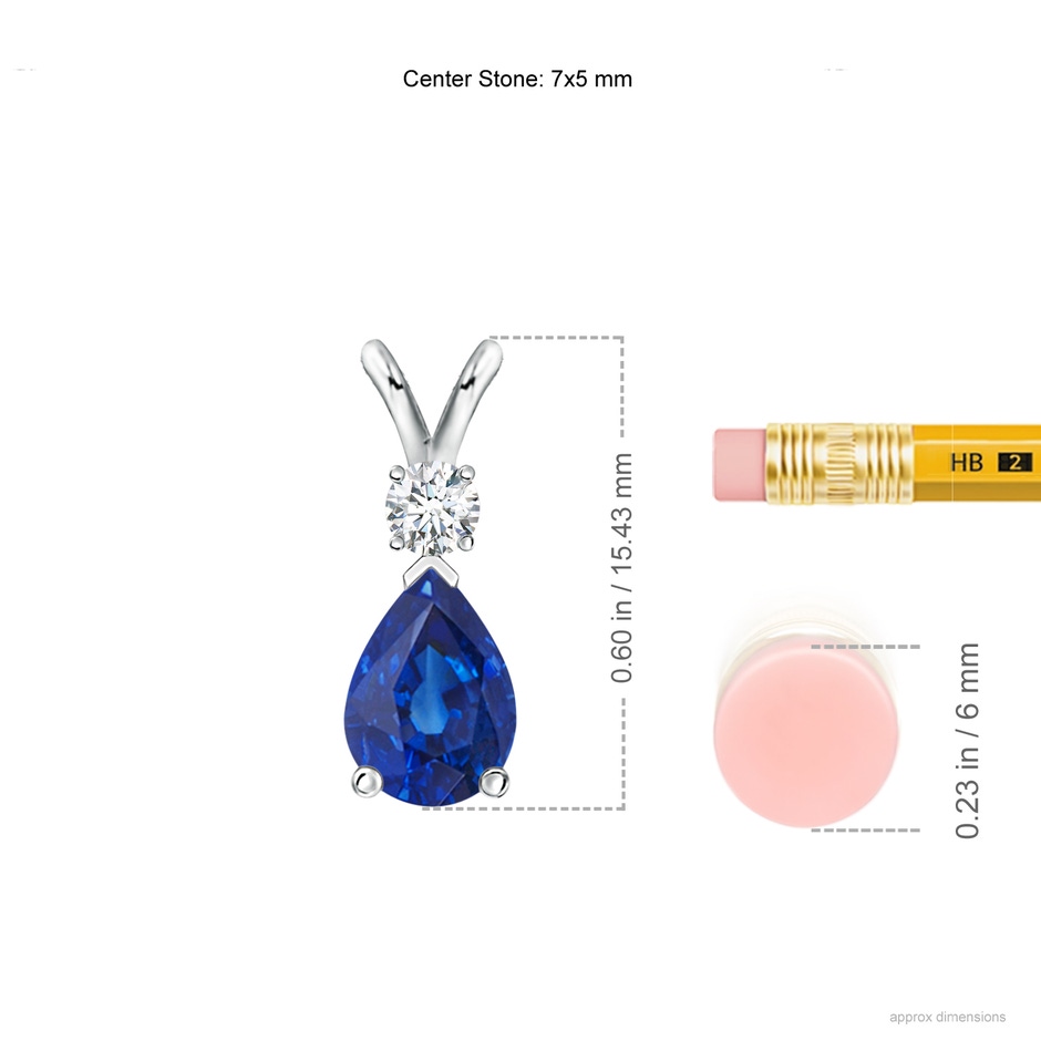 7x5mm AAA Blue Sapphire Teardrop Pendant with Diamond in P950 Platinum ruler