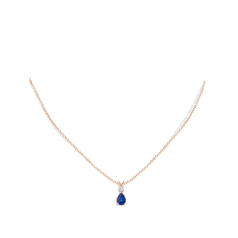 7x5mm AAA Blue Sapphire Teardrop Pendant with Diamond in Rose Gold pen