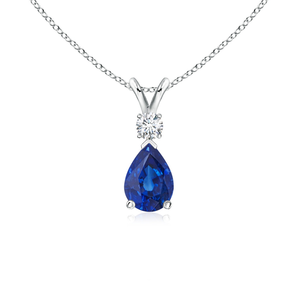 7x5mm AAA Blue Sapphire Teardrop Pendant with Diamond in White Gold