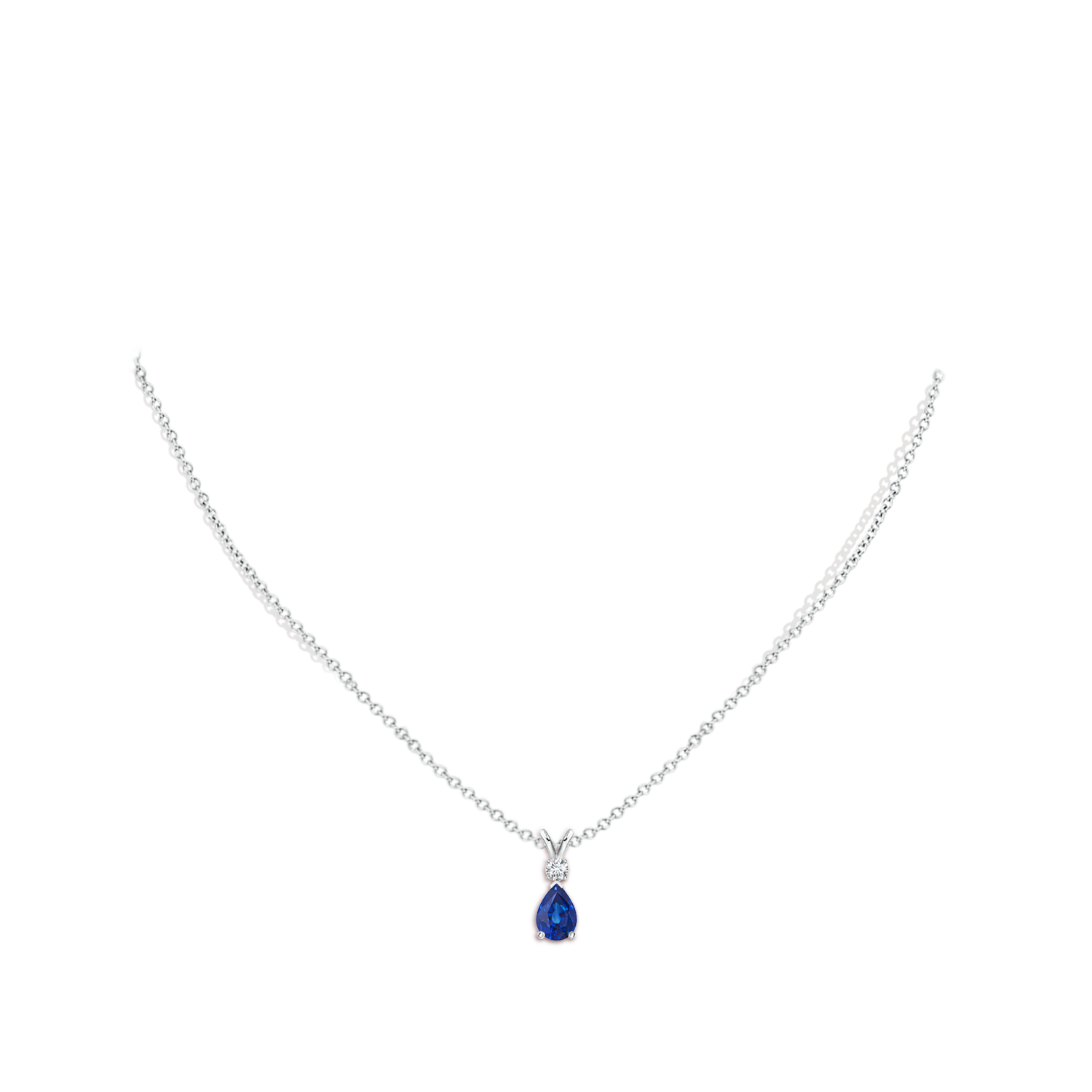 7x5mm AAA Blue Sapphire Teardrop Pendant with Diamond in White Gold - body_neck