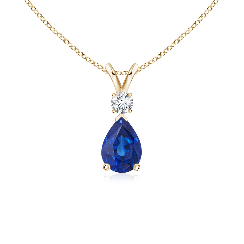 7x5mm AAA Blue Sapphire Teardrop Pendant with Diamond in Yellow Gold 