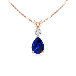 7x5mm AAAA Blue Sapphire Teardrop Pendant with Diamond in 10K Rose Gold