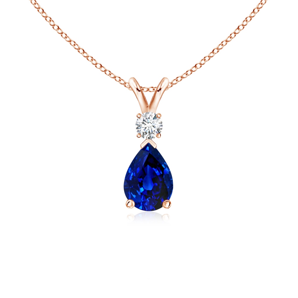 7x5mm AAAA Blue Sapphire Teardrop Pendant with Diamond in Rose Gold 