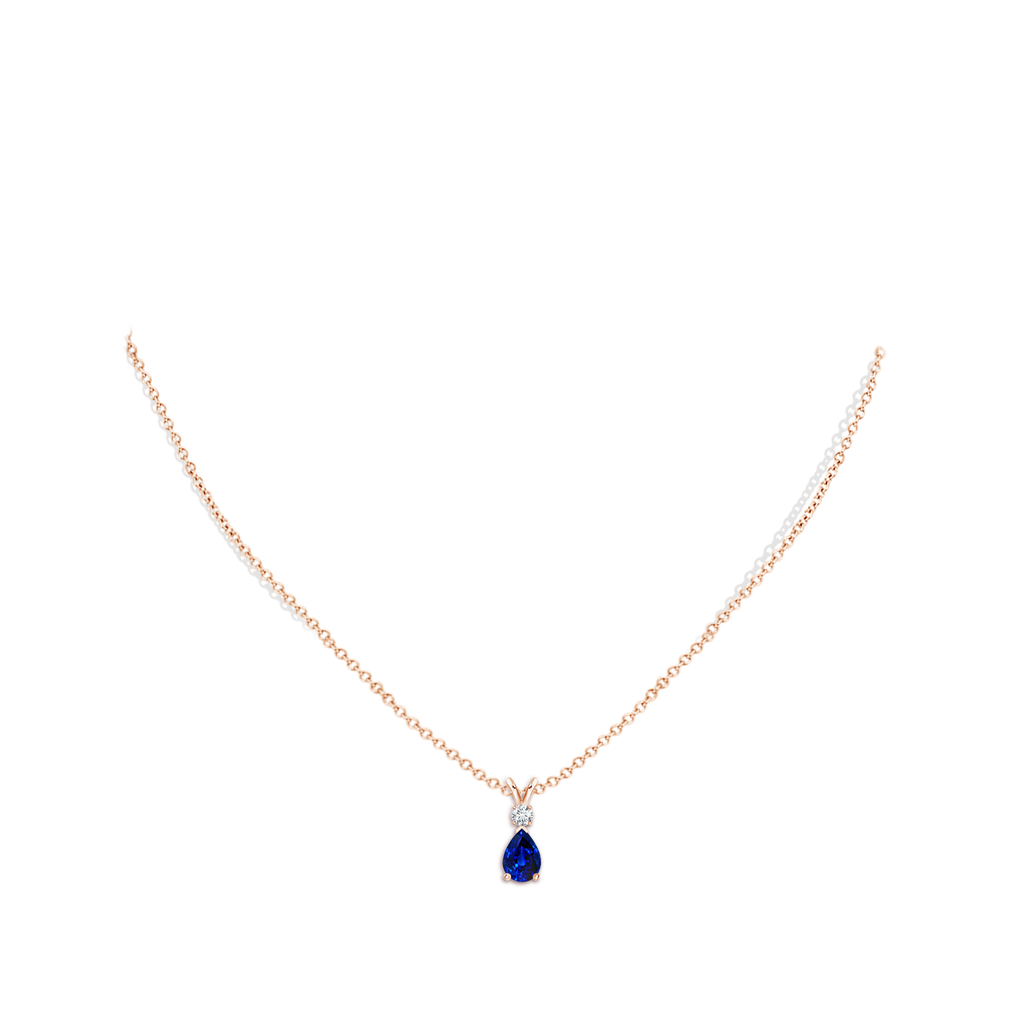 7x5mm AAAA Blue Sapphire Teardrop Pendant with Diamond in Rose Gold pen