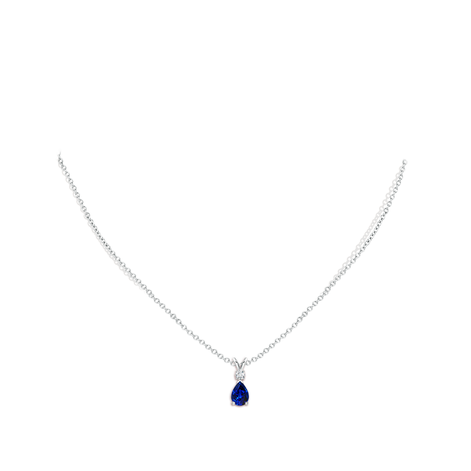 7x5mm Lab-Grown Blue Sapphire Teardrop Pendant with Diamond in White Gold pen