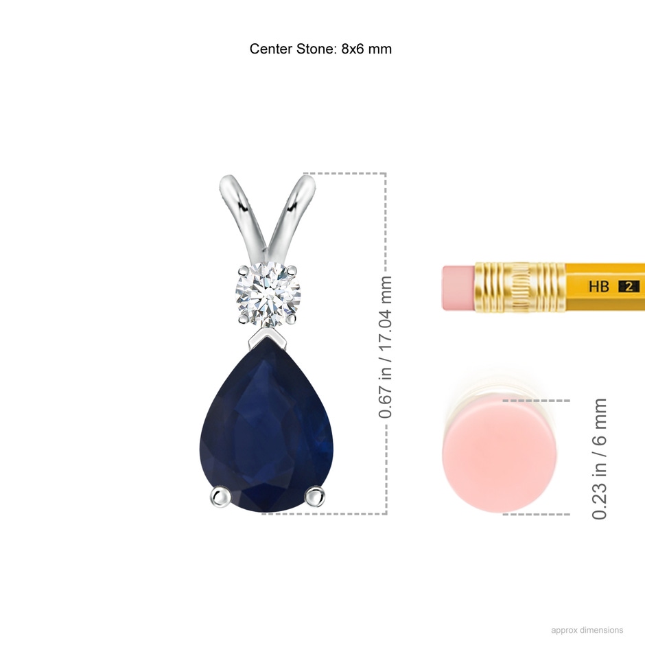 8x6mm A Blue Sapphire Teardrop Pendant with Diamond in P950 Platinum ruler