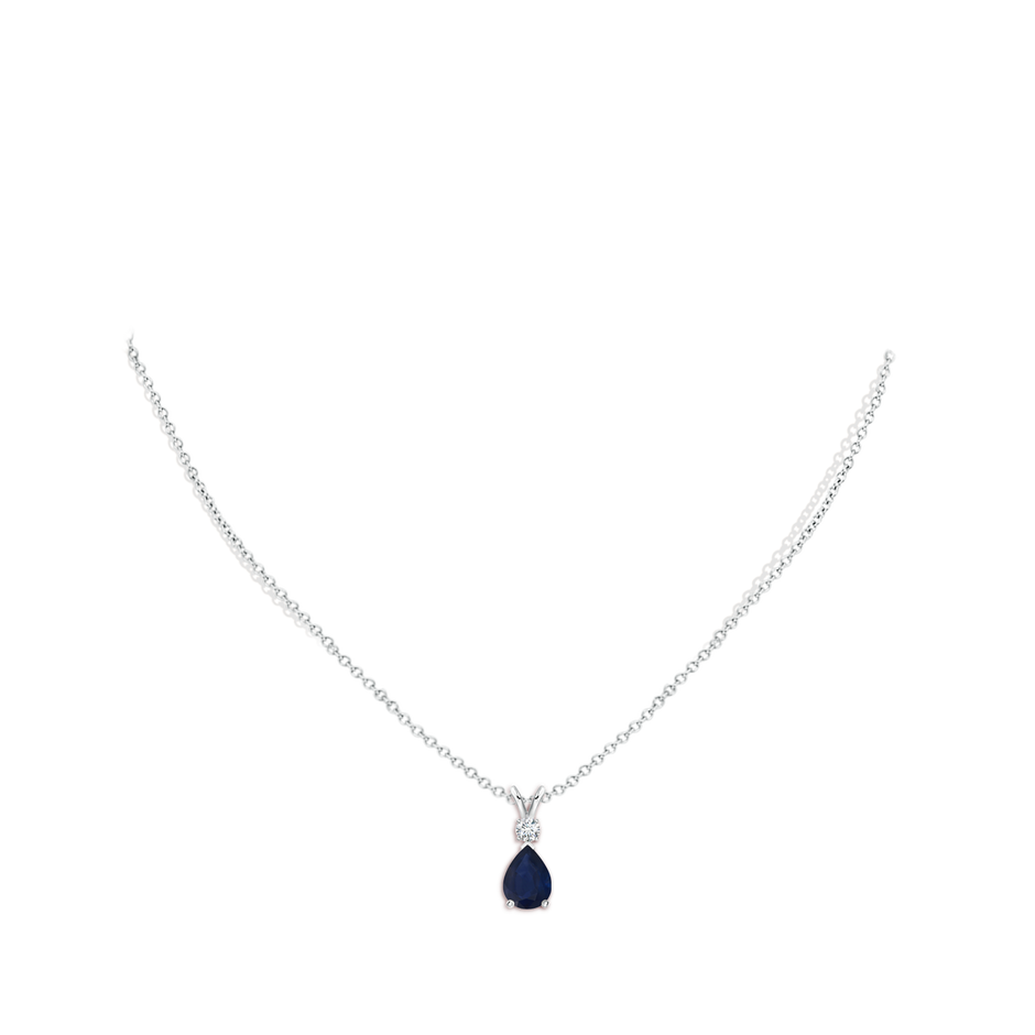 8x6mm A Blue Sapphire Teardrop Pendant with Diamond in P950 Platinum pen