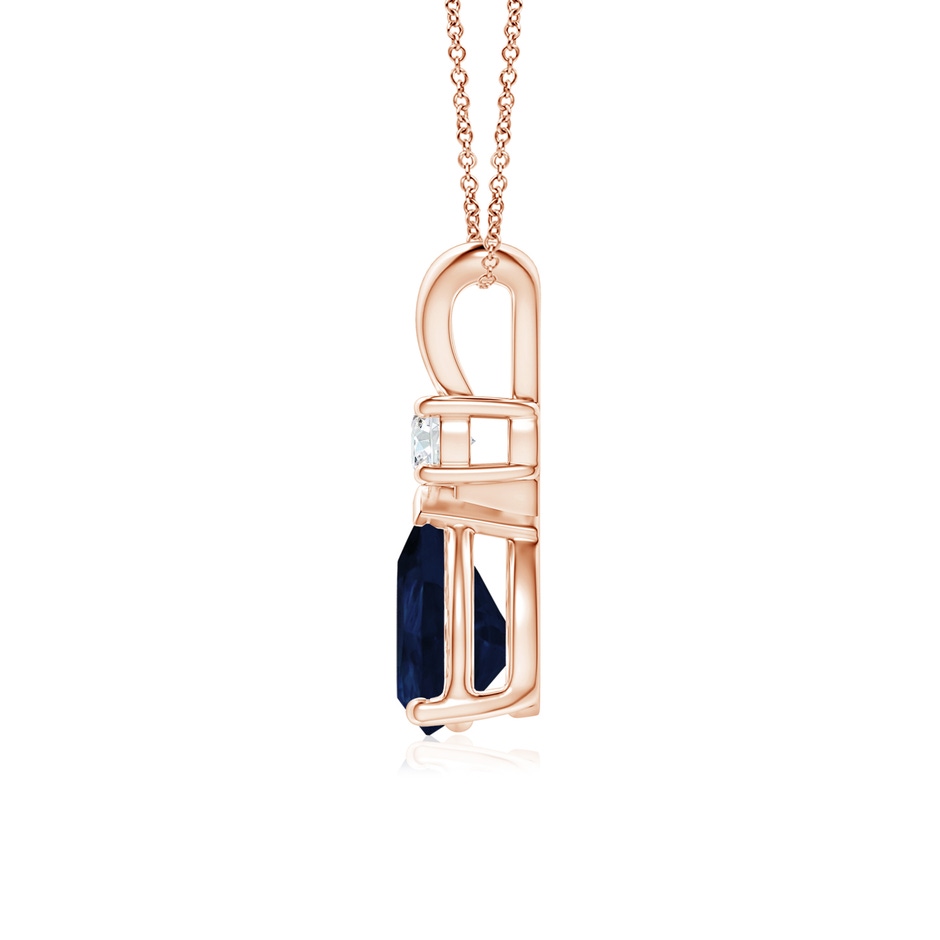 8x6mm A Blue Sapphire Teardrop Pendant with Diamond in Rose Gold side 199