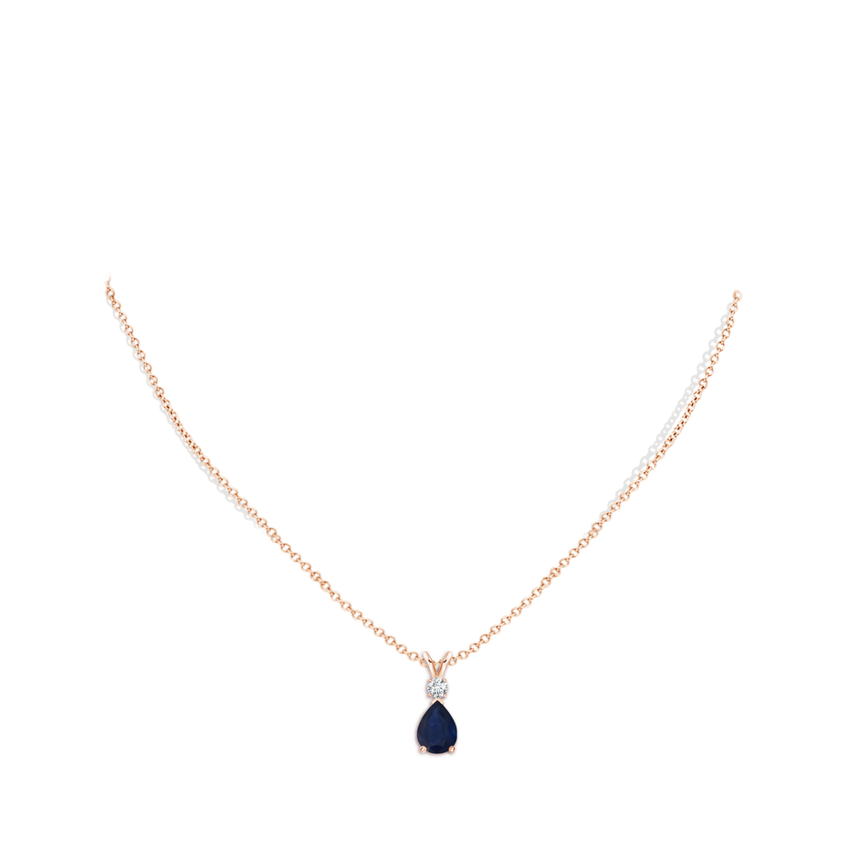 8x6mm A Blue Sapphire Teardrop Pendant with Diamond in Rose Gold pen