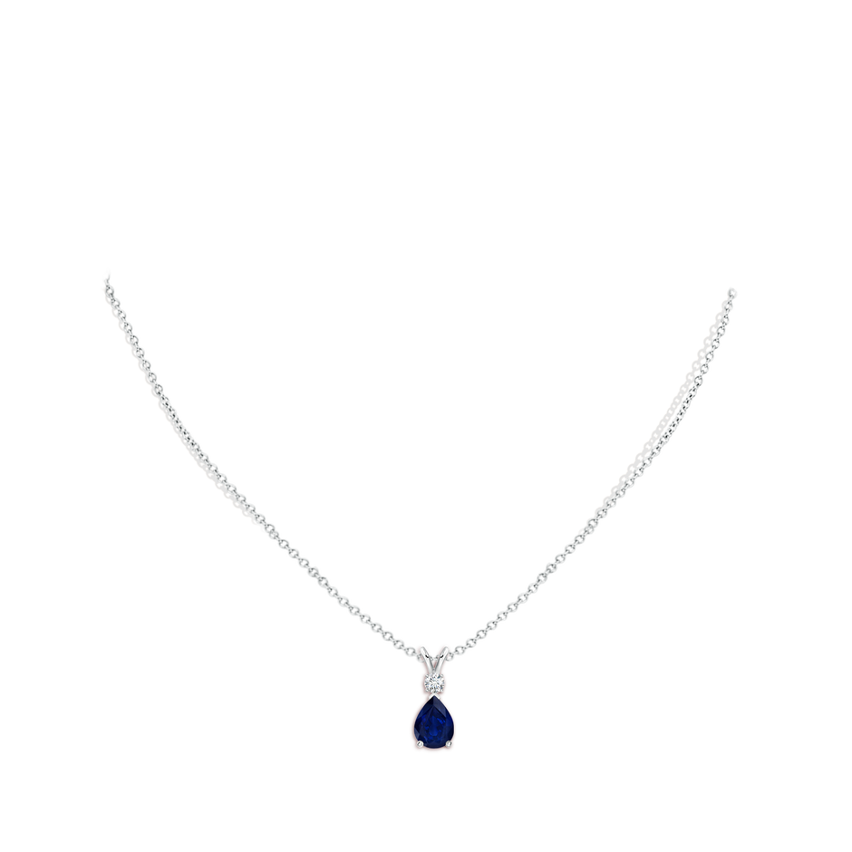 8x6mm AA Blue Sapphire Teardrop Pendant with Diamond in 18K White Gold pen