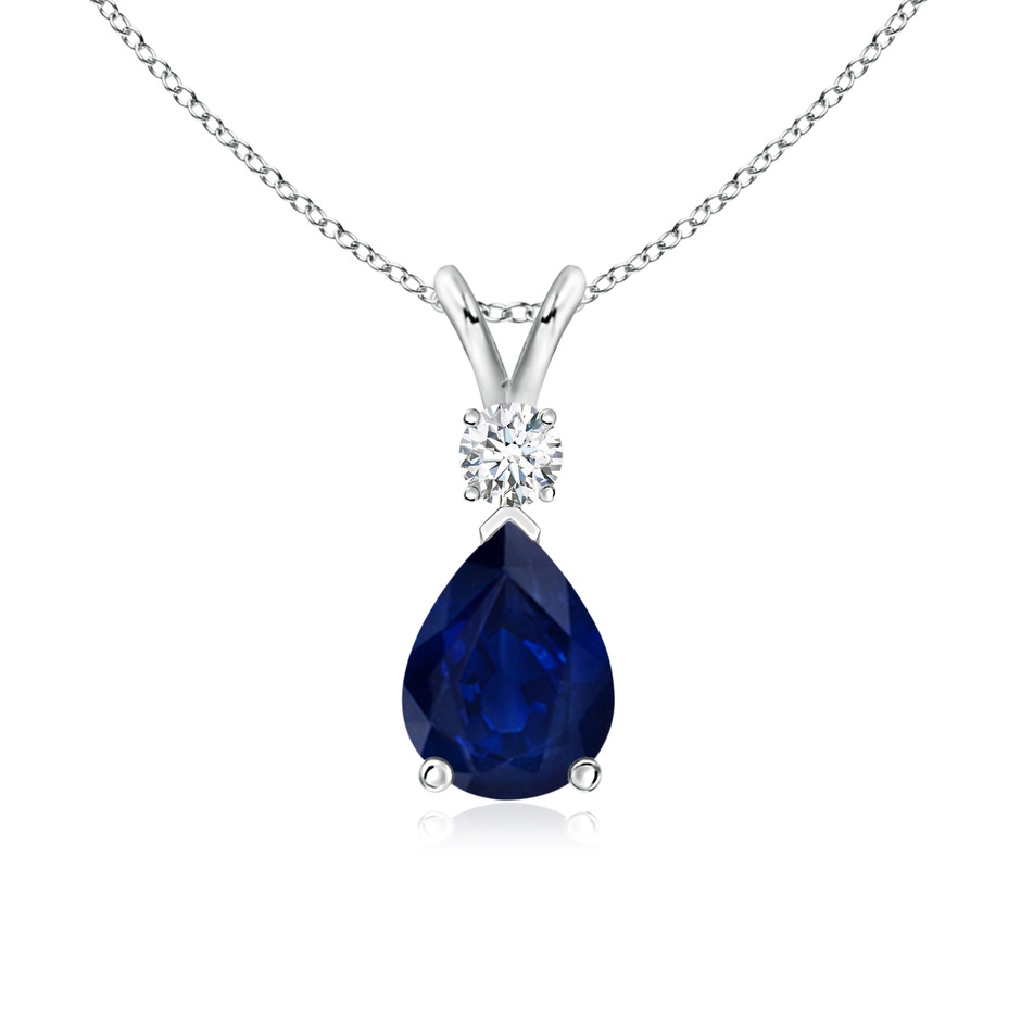 8x6mm AA Blue Sapphire Teardrop Pendant with Diamond in P950 Platinum 