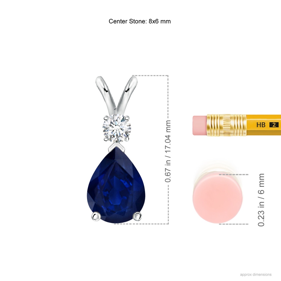 8x6mm AA Blue Sapphire Teardrop Pendant with Diamond in P950 Platinum ruler