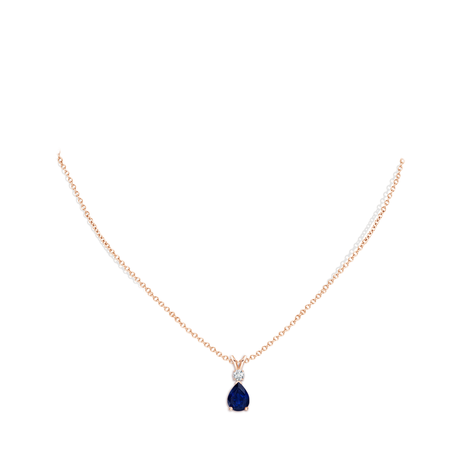 8x6mm AA Blue Sapphire Teardrop Pendant with Diamond in Rose Gold pen
