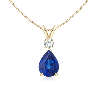 8x6mm AAA Blue Sapphire Teardrop Pendant with Diamond in 18K Yellow Gold