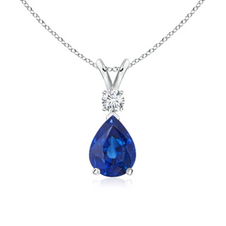 8x6mm AAA Blue Sapphire Teardrop Pendant with Diamond in P950 Platinum