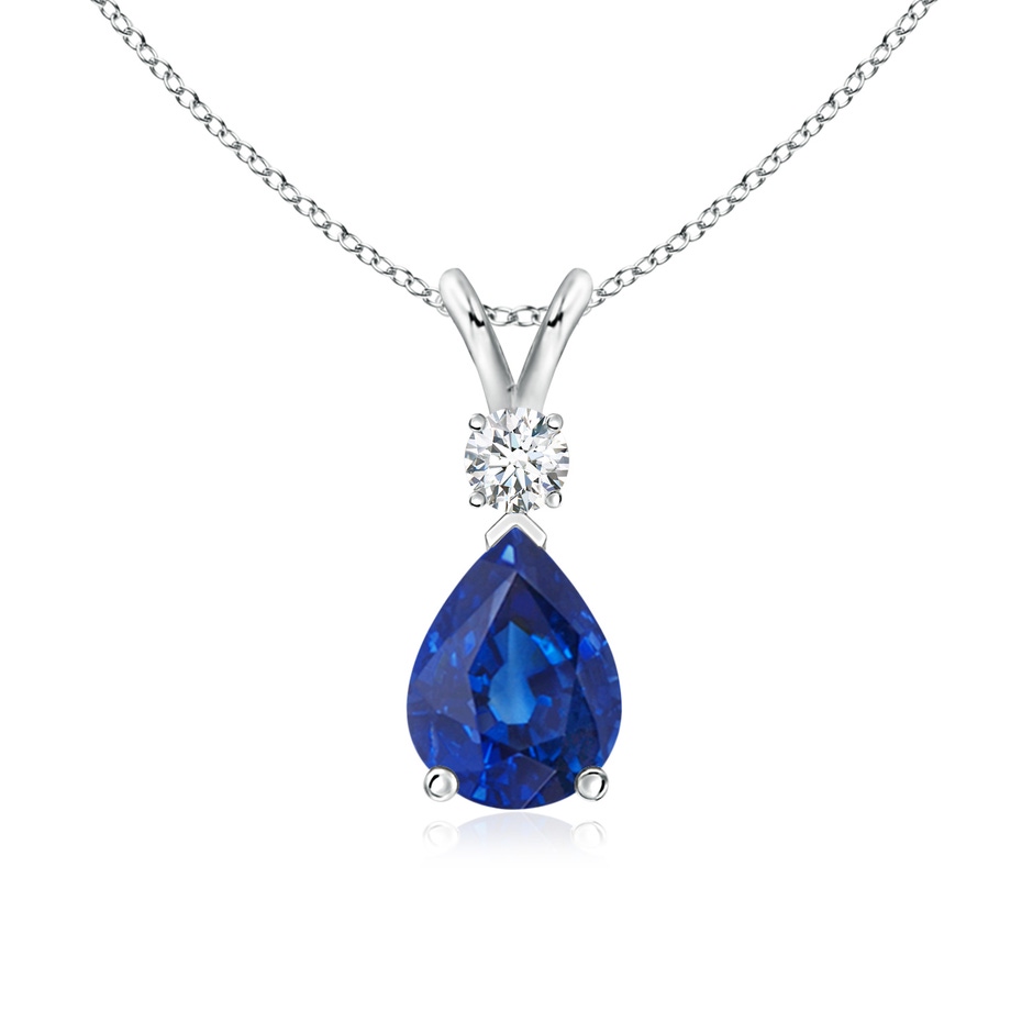 8x6mm AAA Blue Sapphire Teardrop Pendant with Diamond in P950 Platinum 
