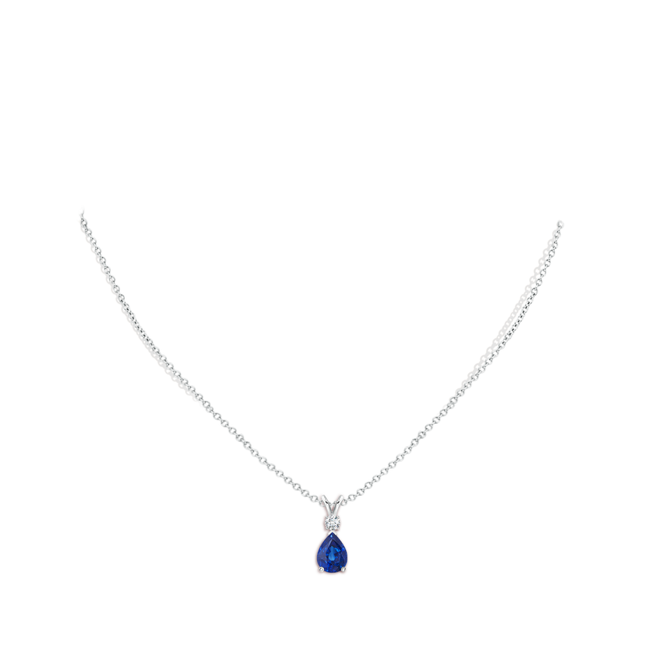 8x6mm AAA Blue Sapphire Teardrop Pendant with Diamond in P950 Platinum pen