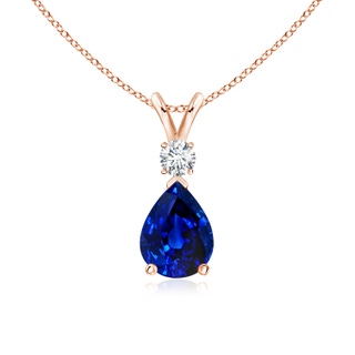 8x6mm AAAA Blue Sapphire Teardrop Pendant with Diamond in Rose Gold