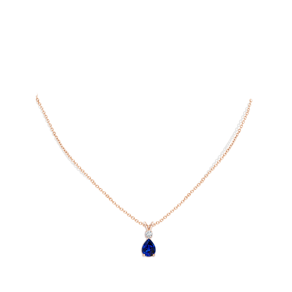 8x6mm AAAA Blue Sapphire Teardrop Pendant with Diamond in Rose Gold pen
