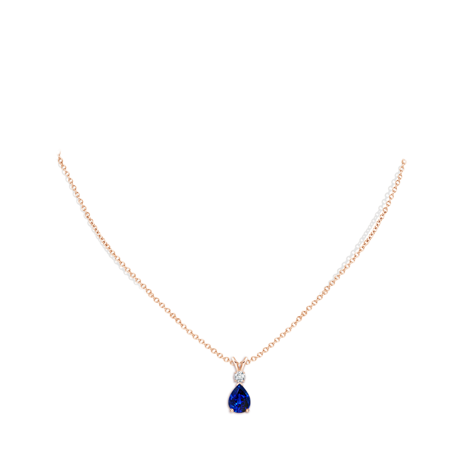 8x6mm AAAA Blue Sapphire Teardrop Pendant with Diamond in Rose Gold pen