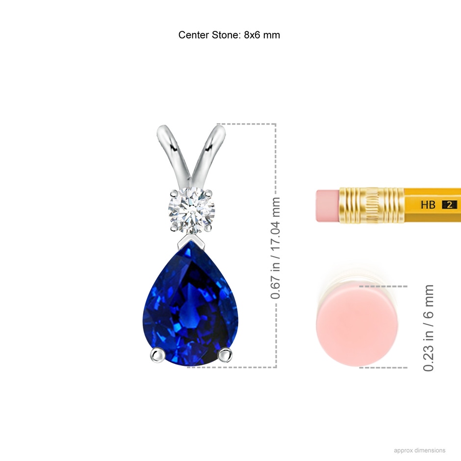 8x6mm AAAA Blue Sapphire Teardrop Pendant with Diamond in S999 Silver ruler