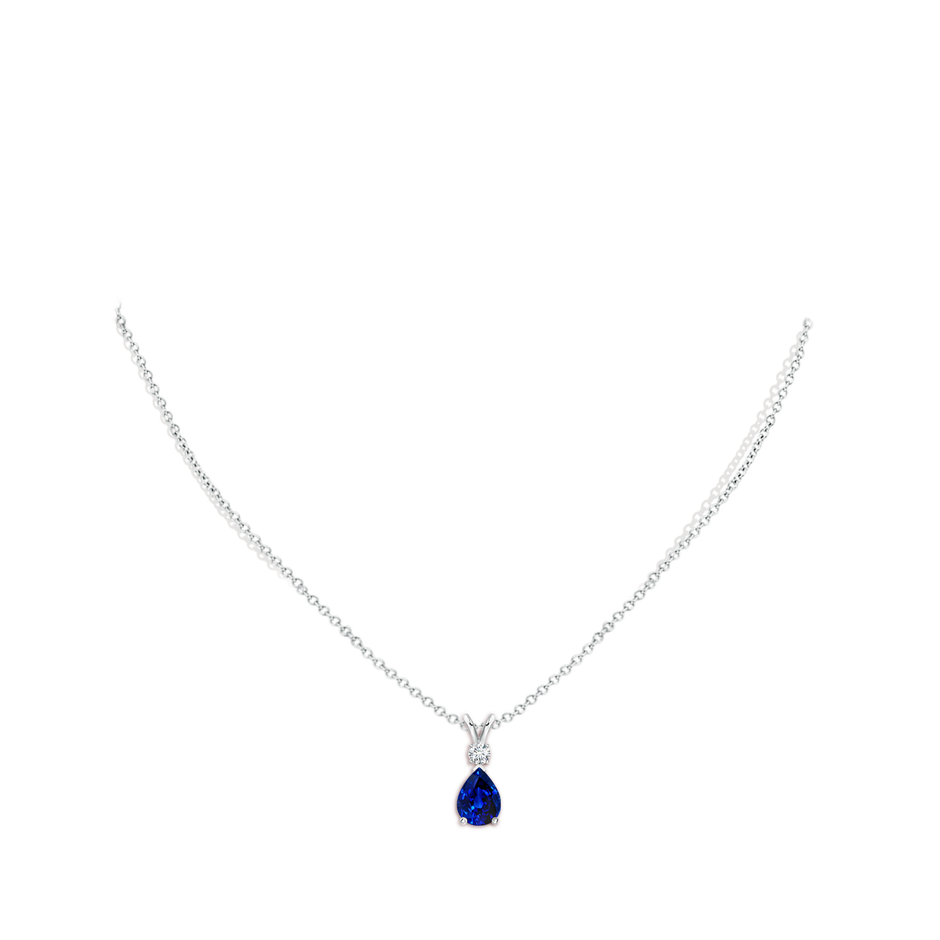 8x6mm AAAA Blue Sapphire Teardrop Pendant with Diamond in S999 Silver pen