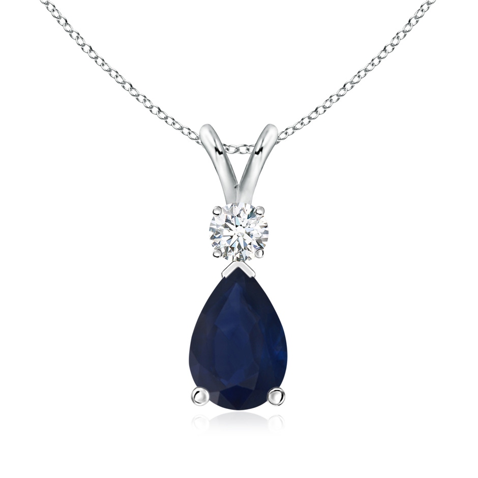 9x6mm A Blue Sapphire Teardrop Pendant with Diamond in White Gold 