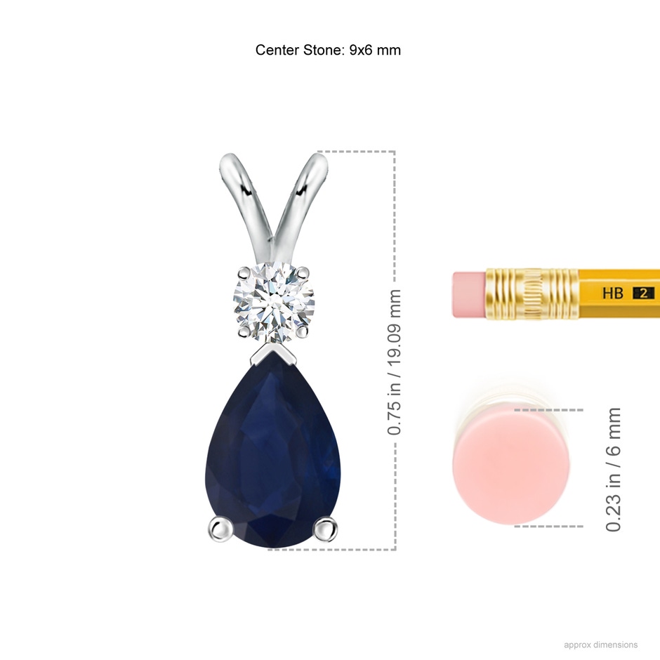 9x6mm A Blue Sapphire Teardrop Pendant with Diamond in White Gold ruler