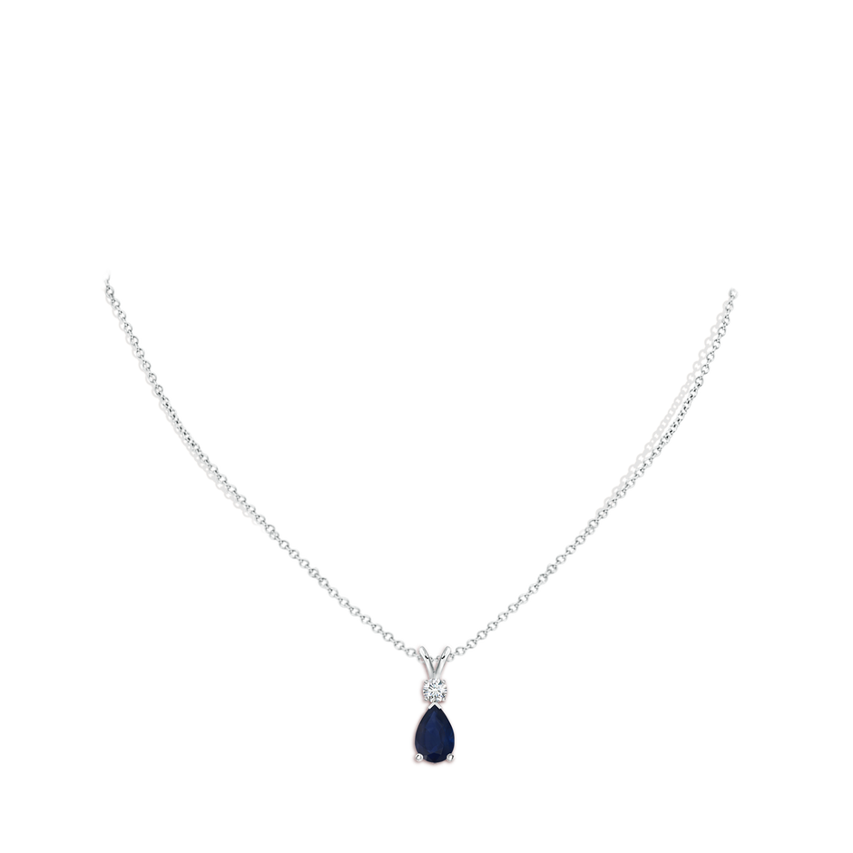 9x6mm A Blue Sapphire Teardrop Pendant with Diamond in White Gold pen