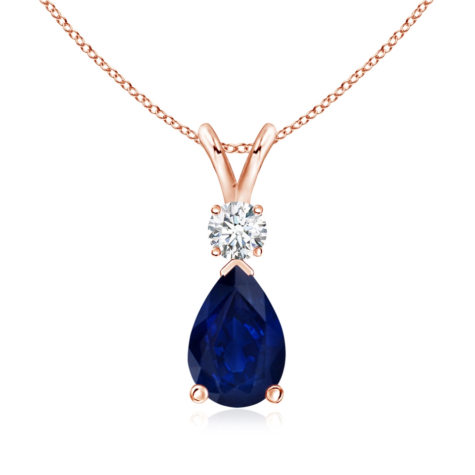 9x6mm AA Blue Sapphire Teardrop Pendant with Diamond in 18K Rose Gold 