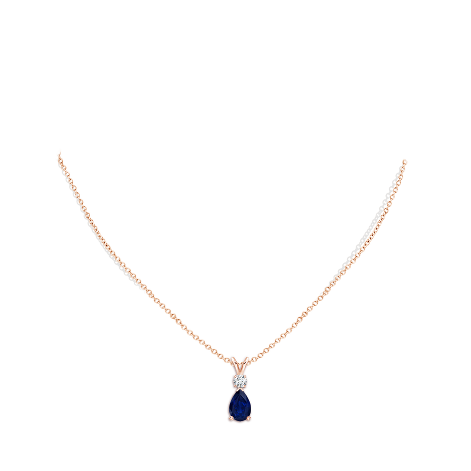 9x6mm AA Blue Sapphire Teardrop Pendant with Diamond in 18K Rose Gold pen