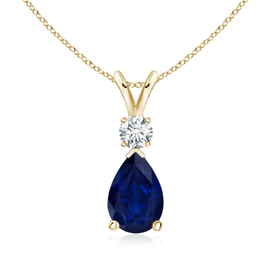 9x6mm AA Blue Sapphire Teardrop Pendant with Diamond in 18K Yellow Gold 