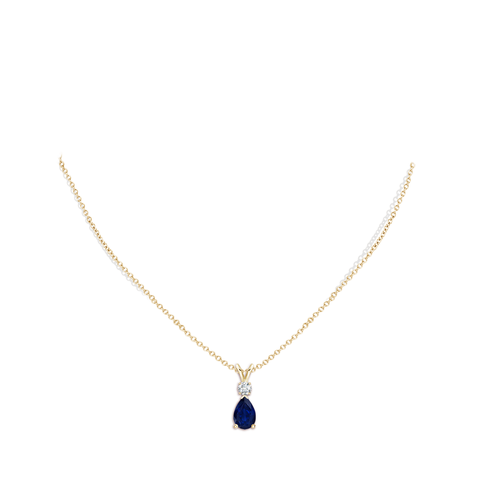 9x6mm AA Blue Sapphire Teardrop Pendant with Diamond in 18K Yellow Gold pen