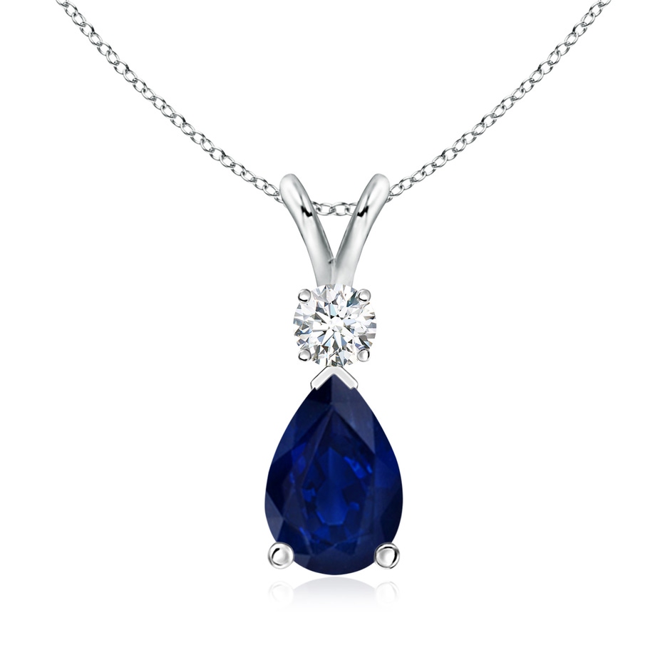 9x6mm AA Blue Sapphire Teardrop Pendant with Diamond in White Gold 