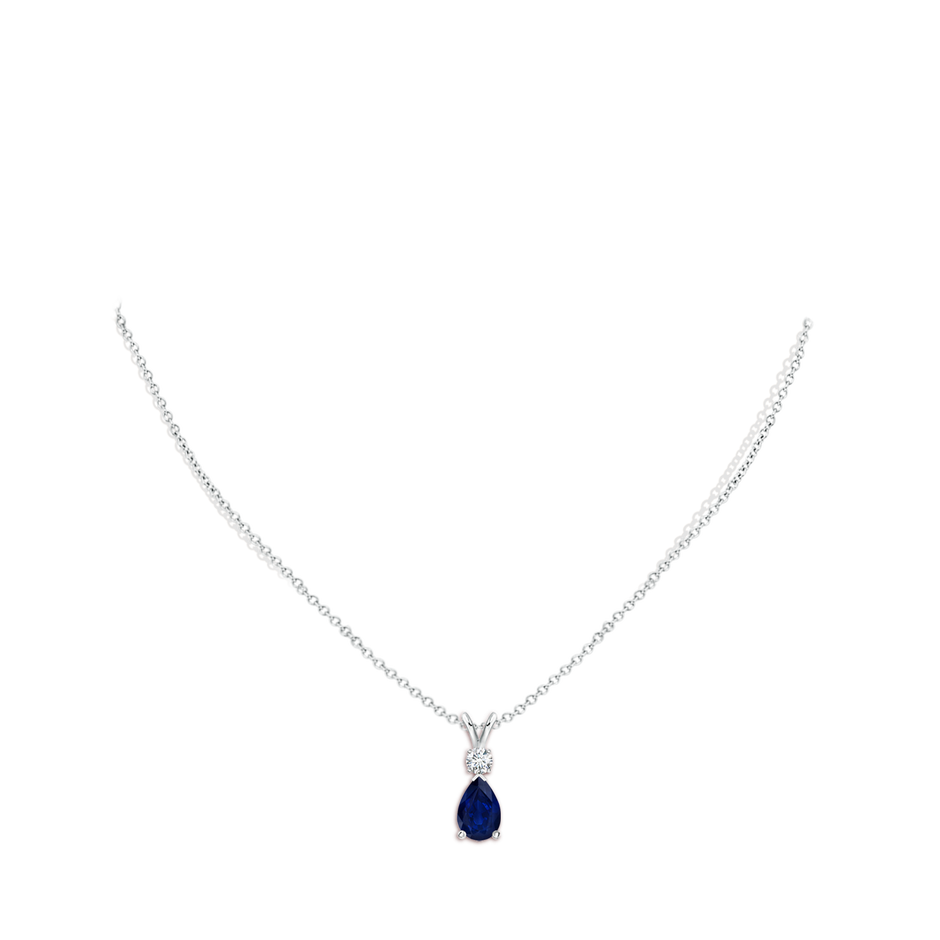9x6mm AA Blue Sapphire Teardrop Pendant with Diamond in White Gold pen