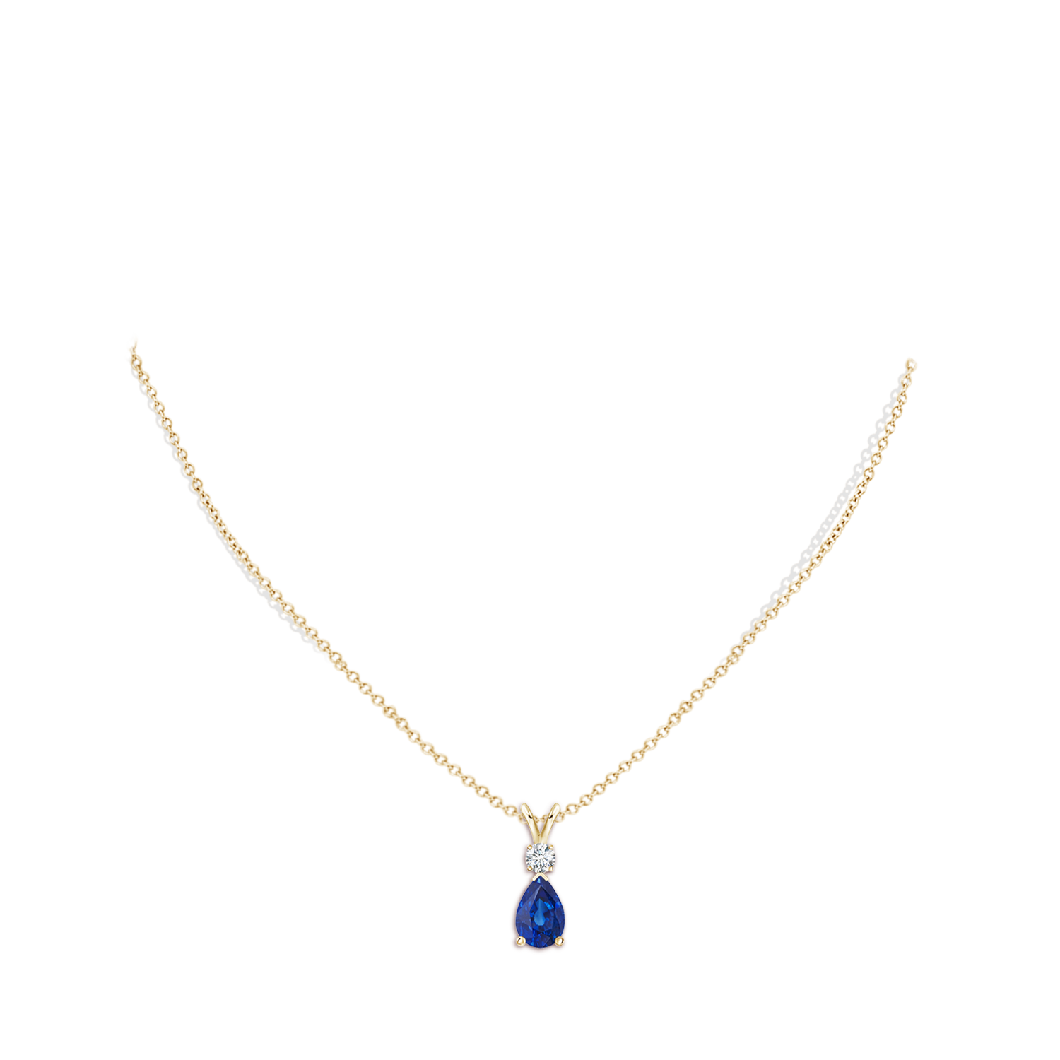 9x6mm AAA Blue Sapphire Teardrop Pendant with Diamond in 18K Yellow Gold - body_neck